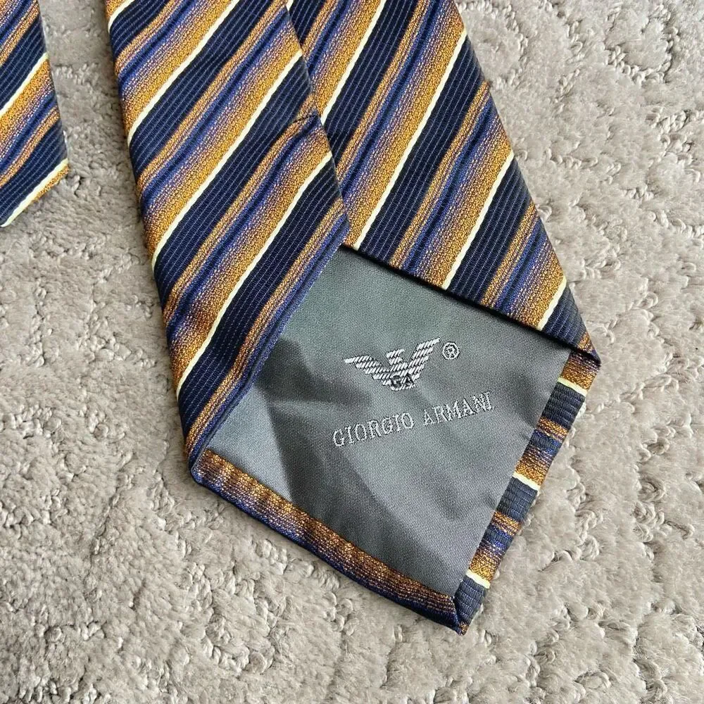 Giorgio Armani Copper and Blue Stripe Handmade 100% Silk Tie